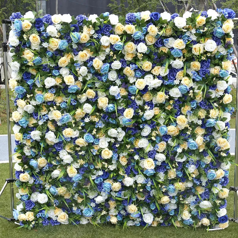 5D White Rose Cloth Flower Wall Artificail Fabric Roll Up Hydrangea Floral Wall Wedding Backdrop Decor Hang Curtain Photo Props