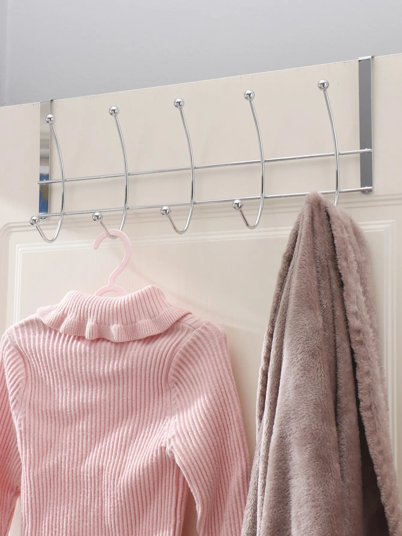 Silver Electroplated 10-Hook Over-the-Door Hanger, No Drill Iron Clothes Hanger Organizer