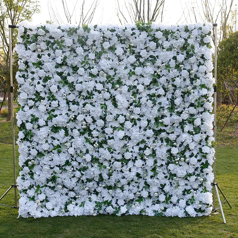 5D White Rose Cloth Flower Wall Artificail Fabric Roll Up Hydrangea Floral Wall Wedding Backdrop Decor Hang Curtain Photo Props