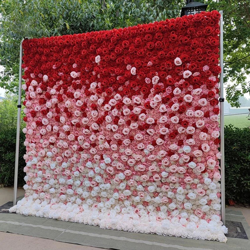 5D White Rose Cloth Flower Wall Artificail Fabric Roll Up Hydrangea Floral Wall Wedding Backdrop Decor Hang Curtain Photo Props
