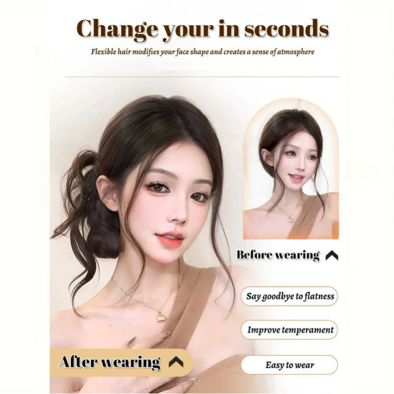 Low Side-Tie Synthetic Claw Clip Ponytail Hair Extensions With Elegant Lazy Style Dragon Beard Bun Hairpiece for Women Daily Use