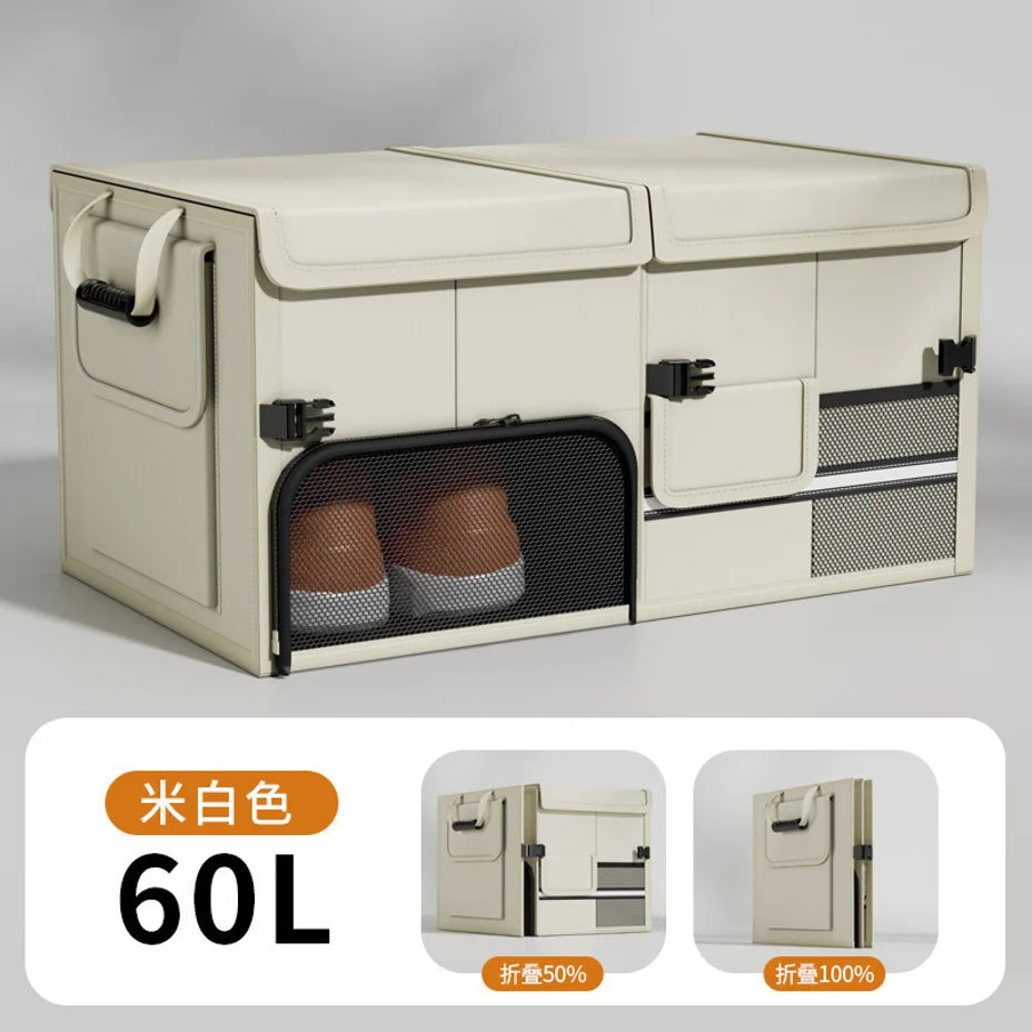 Foldable Trunk Storage Box Waterproof Oxford Cloth 60L Large-Capacity Car Organizer for Camping/Fishing Easy to Carry