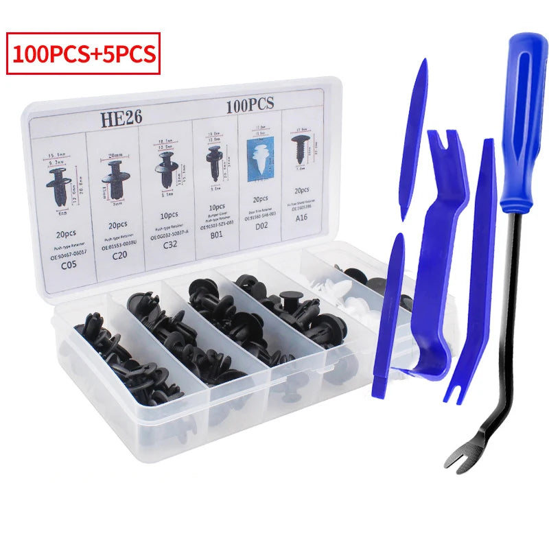 New Car Disassembly Tool With Auto Fastener Clips Mixed Kit Car Body Push Retainer Pin Rivet Bumper Door Trim Panel Fastener Kit