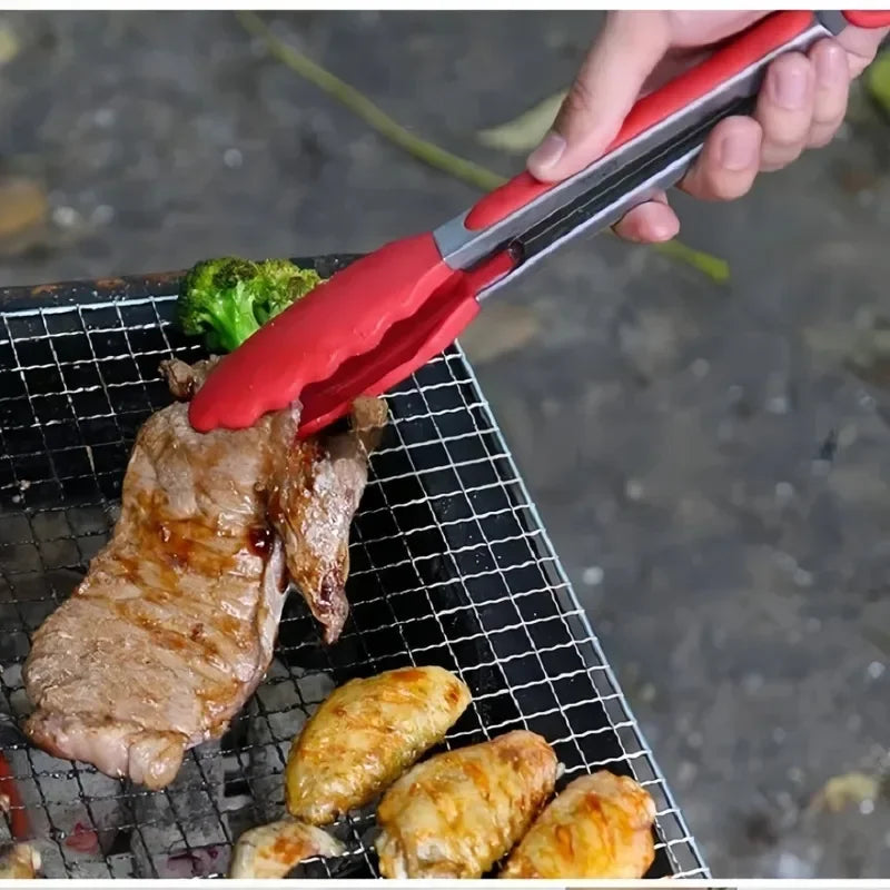 Anti Slip Cooking Serving Tongs Stainless Steel Food Clip Bread Salad Tong Heat-Resistant Barbecue Clips Kitchen Cooking Tool