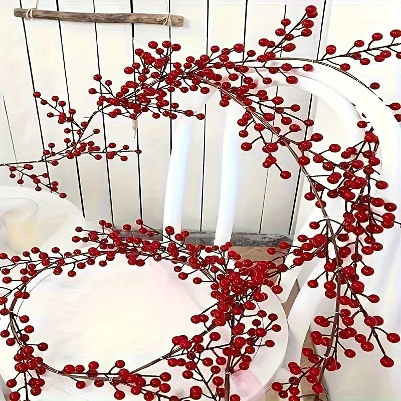 Multipurpose Artificial Red Berry Garland - Plastic Faux Berry Swag for Home, Wedding, Christmas, Holiday Table Decor