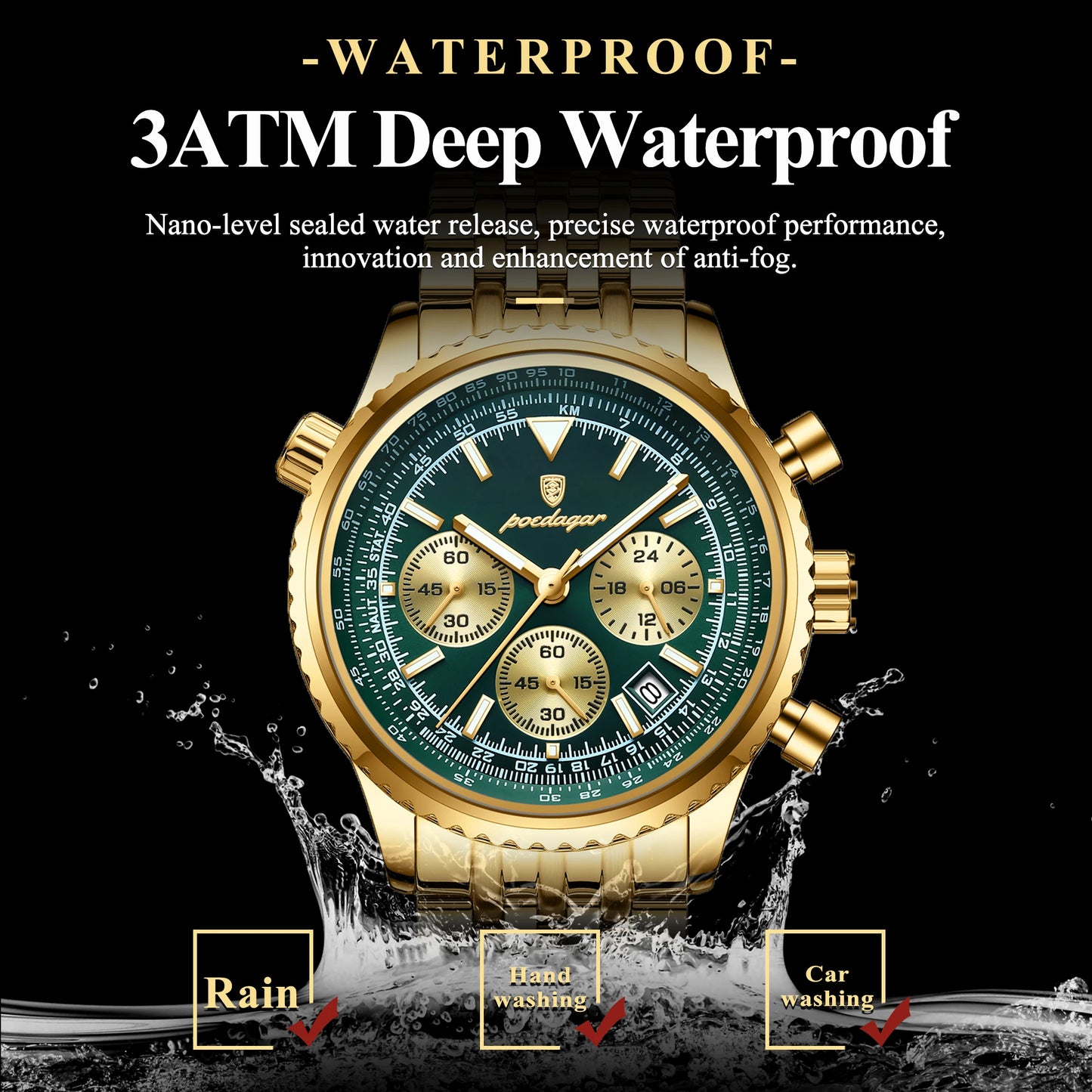 POEDAGAR Top Luxury Male Wristwatch Chronograph Date Waterproof Luminous Men's Watches Stainless Steel Classic Quartz Man Watch