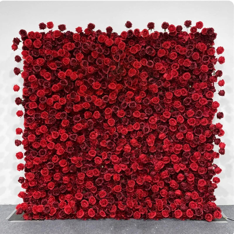Luxur white Rose Roll Up Cloth 5D Flower Wall Arrangement Wedding Backdrop Decor Hanging Curtain Green Plants Wall Party Props