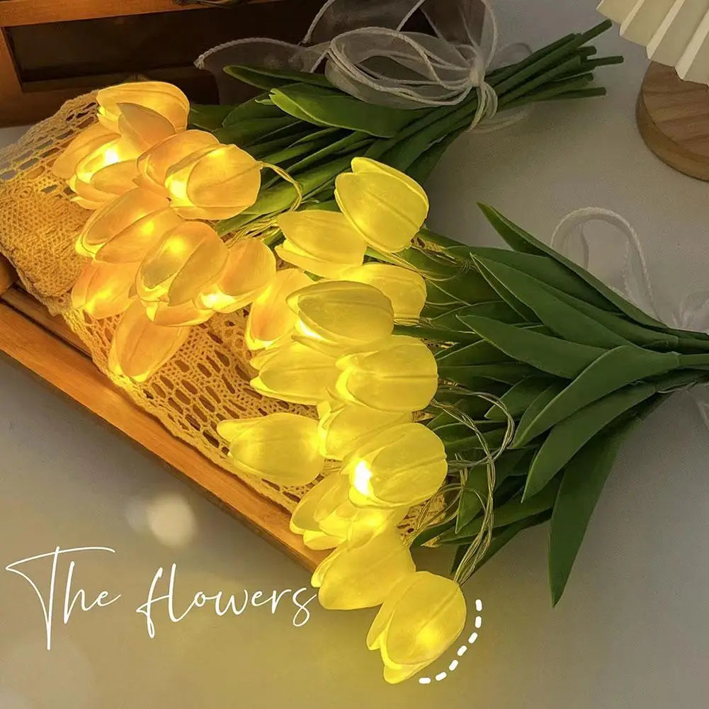 LED Tulip Flowers Night Light Simulation PU Artificial Bouquet Table Lamp For Wedding Valentine's Day Birthday Gift Decor