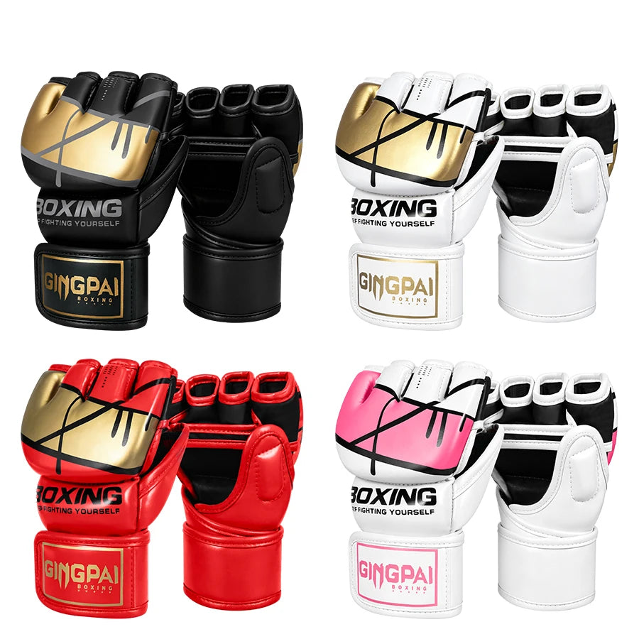 Half Finger Boxing Gloves PU Leather MMA Fighting Kick Boxing Gloves Karate Muay Thai Training Workout Gloves Men