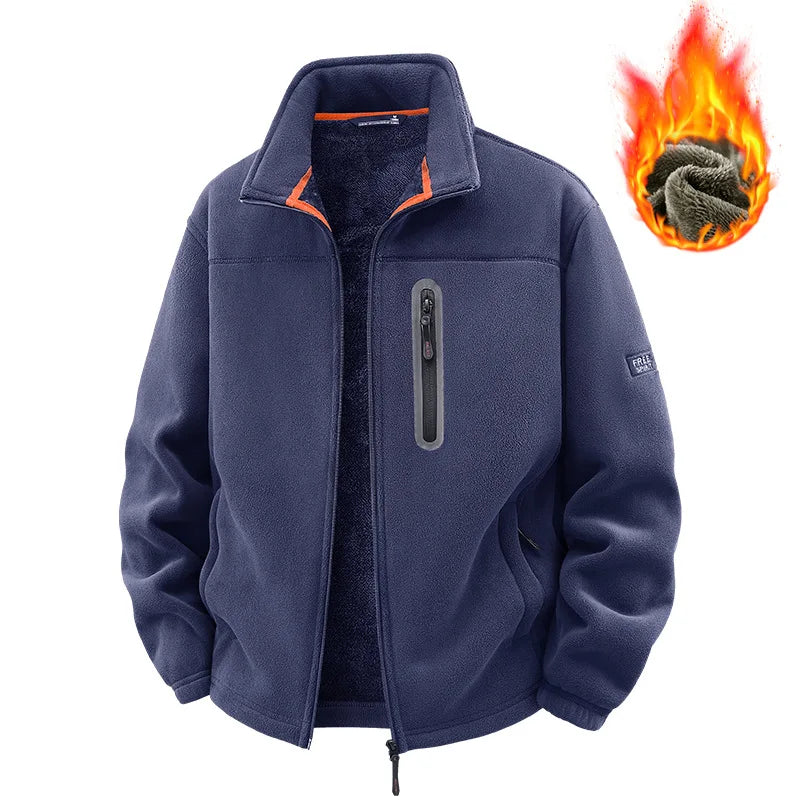 Double-Sided Fleece Coat for Men, New Autumn-Winter Product, Windproof and Warm, Outdoor Sports Stand-Up Collar Jacket for Men