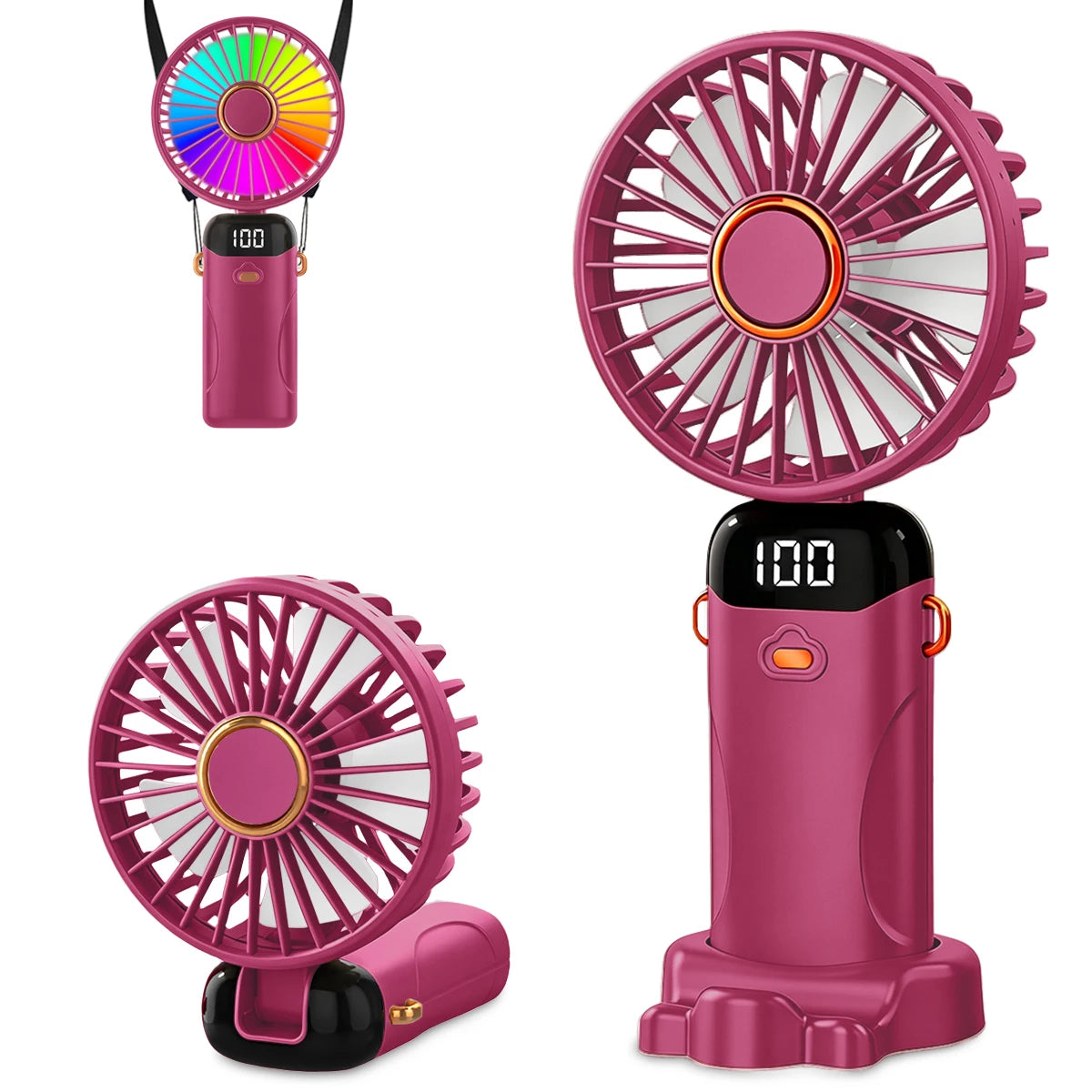 USB Rechargeable Handheld Fan 1200mAh 6 Speeds Foldable LED Light Blade Portable Mini Fan Personal Cooler for Home Gift