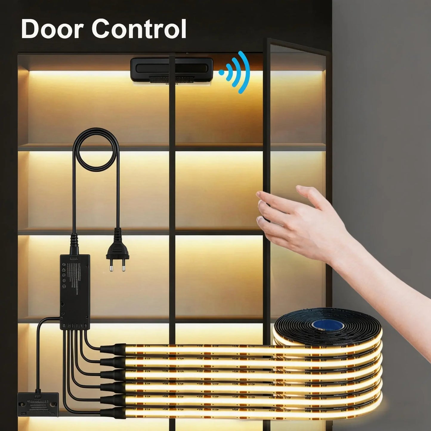 1-10PCS Black COB LED Strip Lights With Double Door Sensor Switch Kit 12V Cabinet Lighting for Kitchen Wardrobe Closet