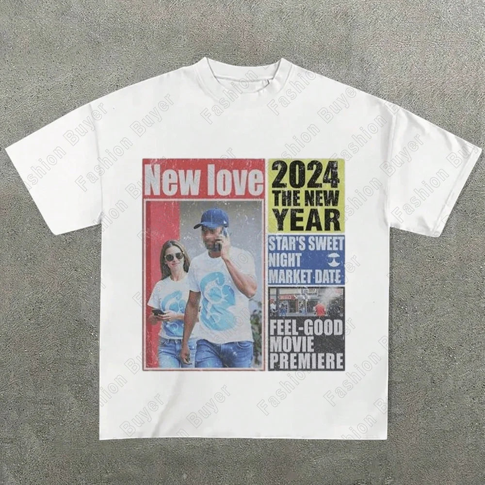 Harajuku American Newspaper Graphic T Shirts Y2k Tops Oversized T Shirt Couple Pro Choice Gothic Streetwear Vintage Men Clothing