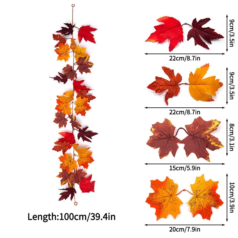 Artificial Maple Leaf Garland Rattan Fake Fallen Leaves Vine  Thanksgiving Halloween Wedding Festival Atmosphere Autumn Decor