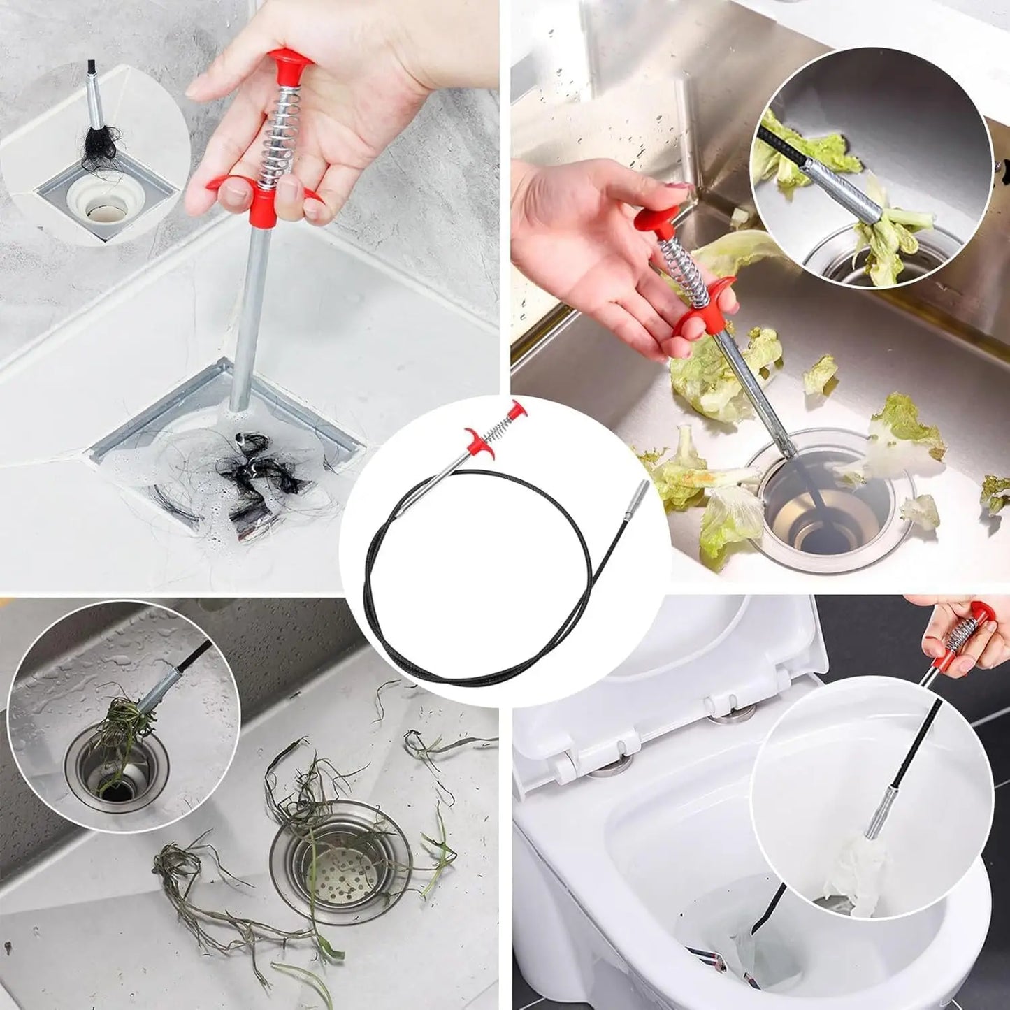 Flexible Grabber Claw Pick Up Reacher Tool Drain Clog Remove Tool Kitchen Bathroom Drain Snake Hair Remover Tool with 4 Claws