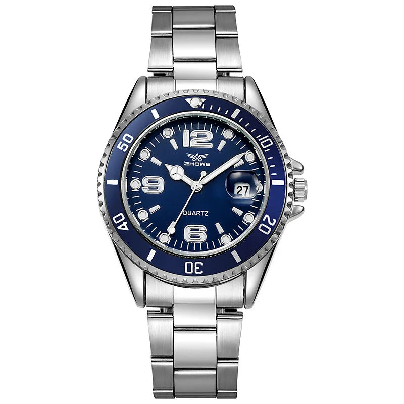 New Fashion Stainless Steel men quartz wristwatches Gold Sliver Luxury Brand Top Quality Men Quartz Watch Relogio（without box）