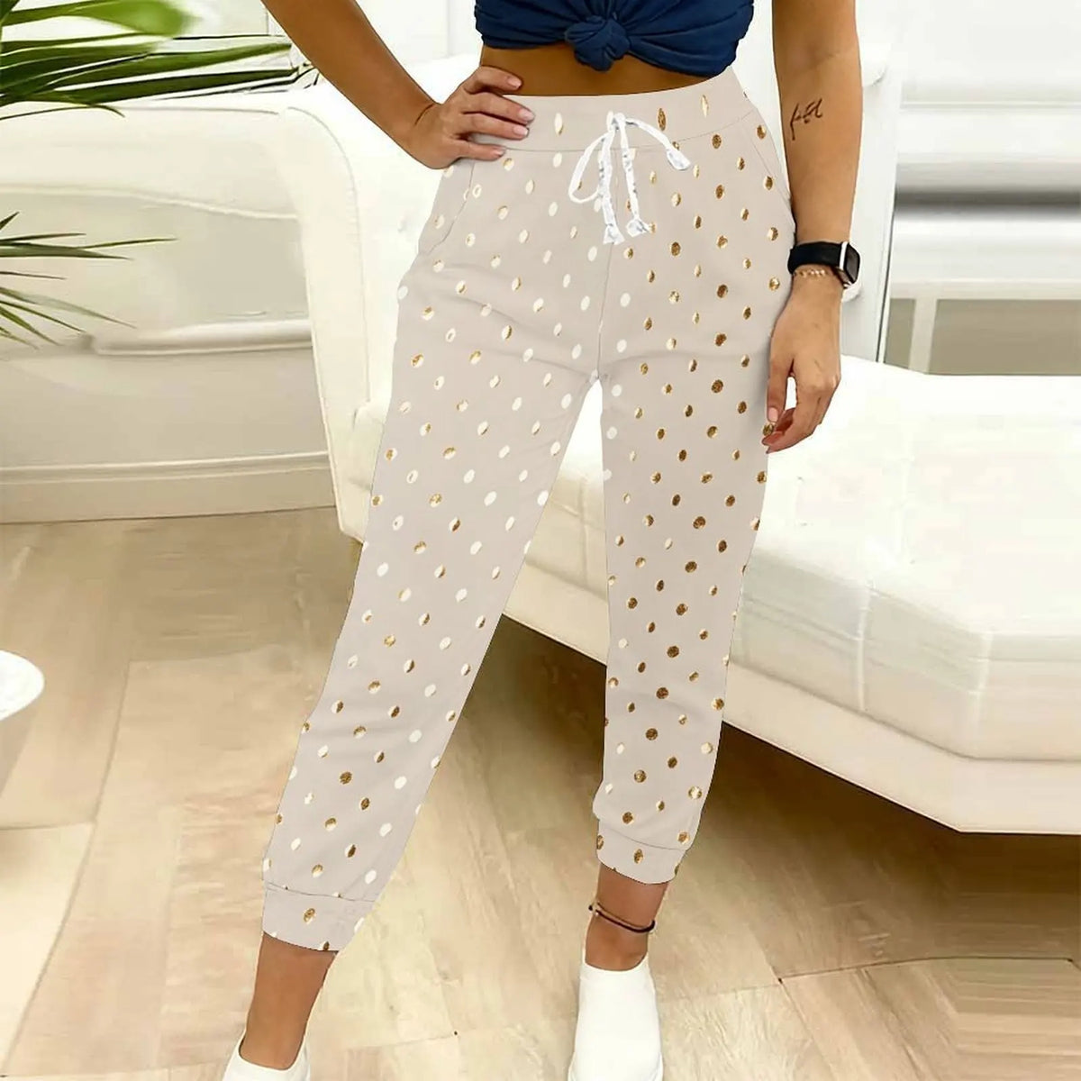 Autumn Women'S Casual Geometric Circle Pattern Printed Drawstring Pocket Pants WinterLadies Elegant Sport Pants