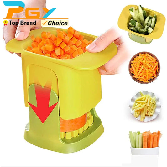 2-in-1 Vegetable Chopper Dicing Slitting Tool Hand Pressure Potato Carrot Onion Dicer Slicer Chopper Chips Cutting Box Gadgets