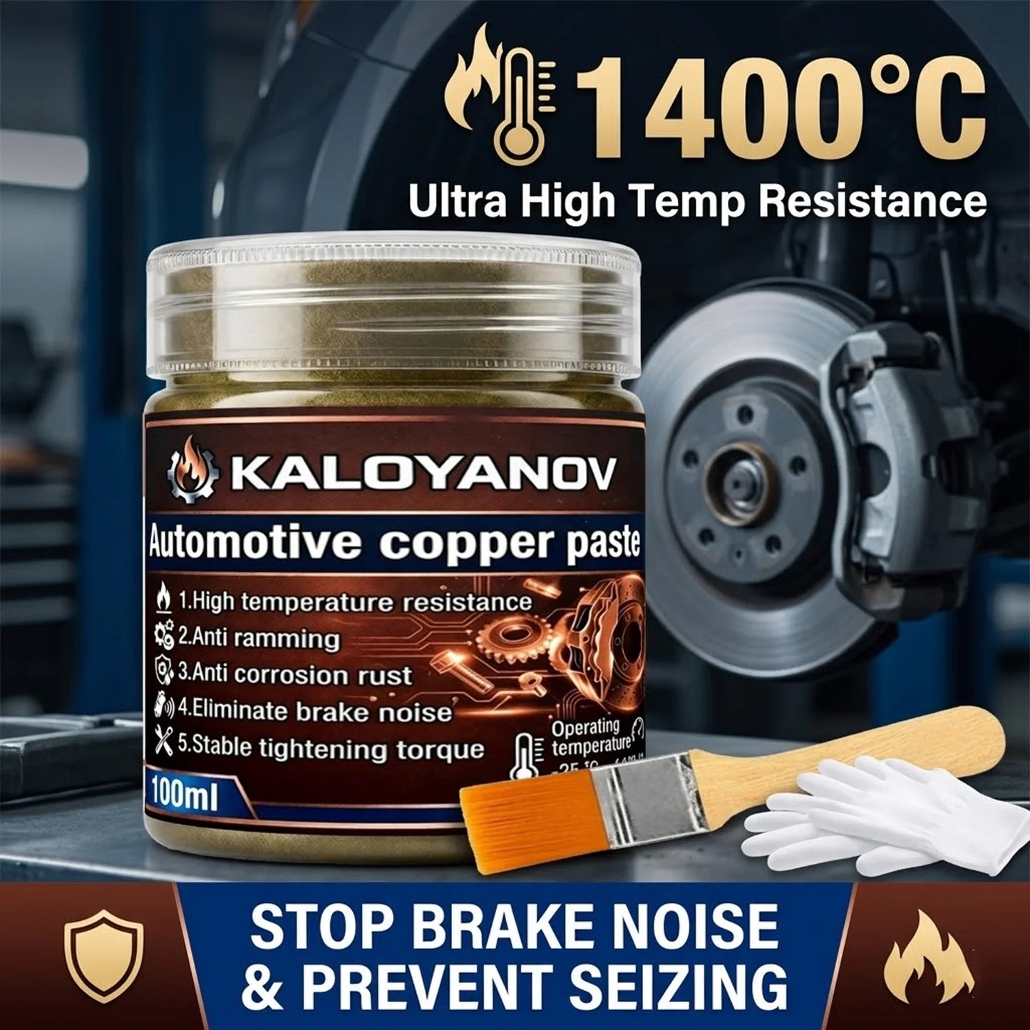 Copper Paste Anti-Seize Lubricant High Temp Grease for Car Brake Squeak Exhaust Bolts Rust Proof 100ml Maintenance Kit Brush