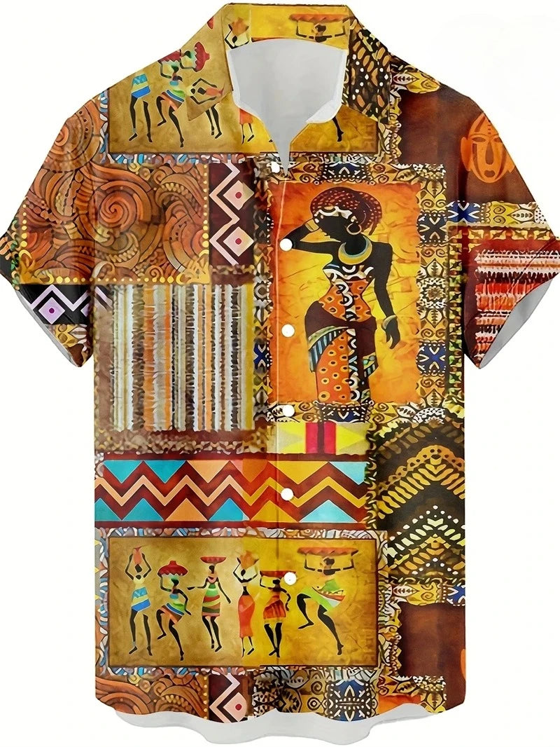 Hawaii Shirts for Men 3D Paisley Graphic Short-sleeved T-shirt Casual Lapel Buttons Male Tops Summer Oversized Bohemian Man Tees
