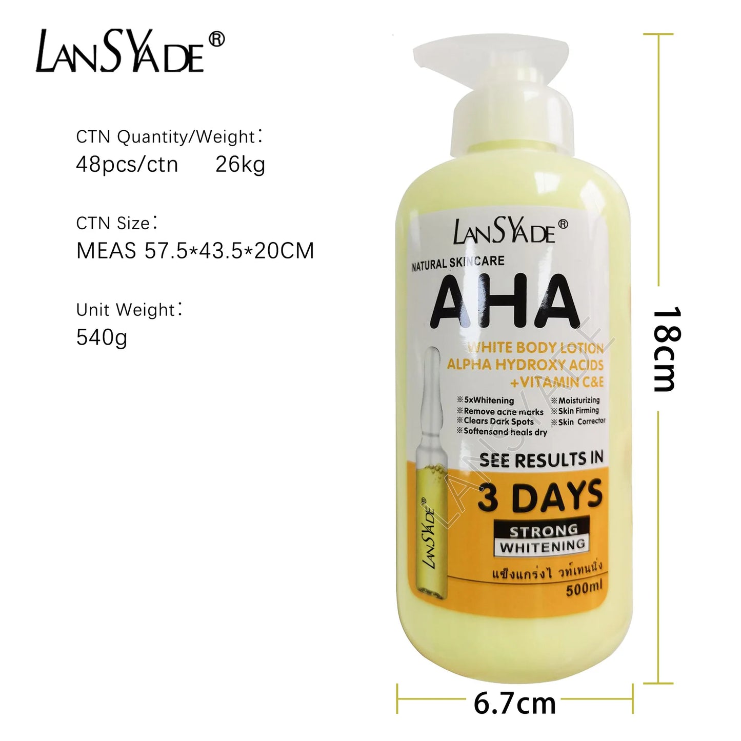 500ml Whitening Body Cream Hydroxy Acids Vitamin C&E Moisturizing Lightening Body Lotion Skin Care Remove Acne Marks