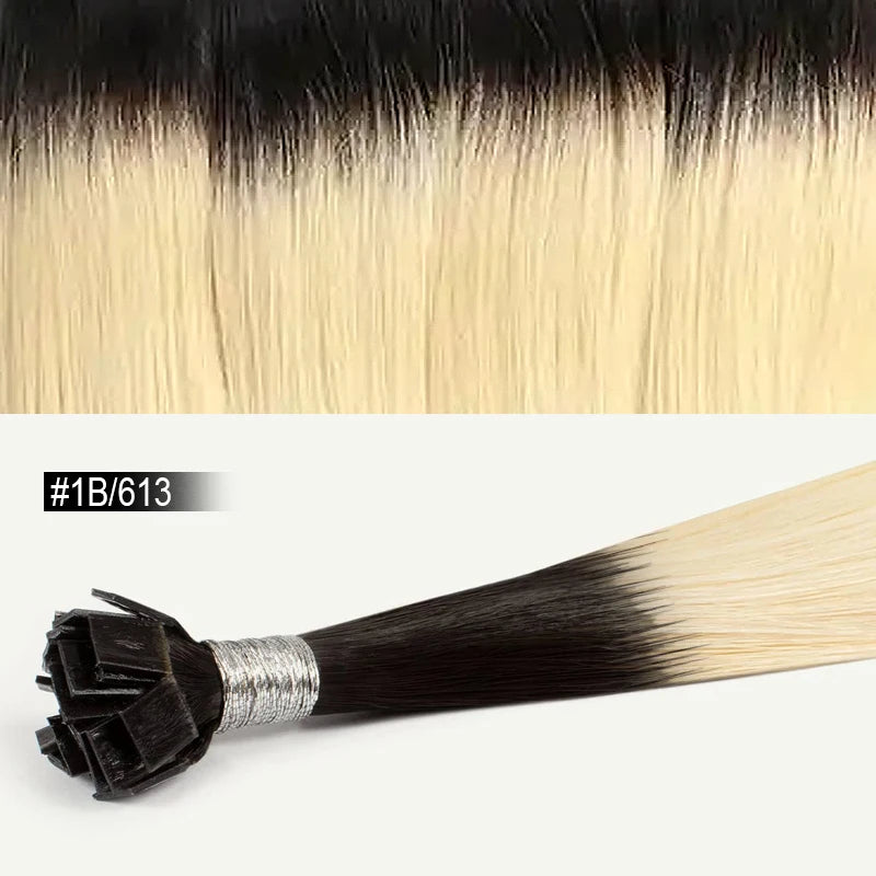 Straight Hair Flat Tip Hair Extensions K Tip Natural 100% Human Hair Fusion Extensions Set Keratin Prebonded Capsule Blonde Colo