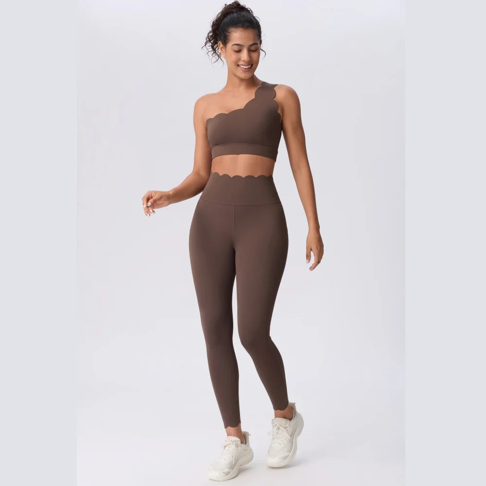 Women Skin Friendly Quick Dry Sports Bra High Waist Leggings Set Off Shoulder Design High Compression Yoga Pilates Activewear
