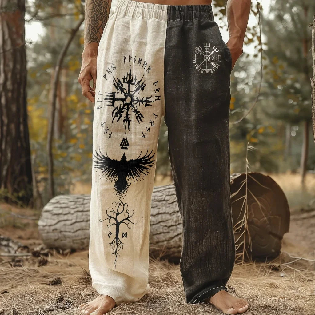 Men's Viking Retro Nordic Tree of Life and Raven 3D Printed Casual Straight-Leg Summer Beach Pants. S-5XL