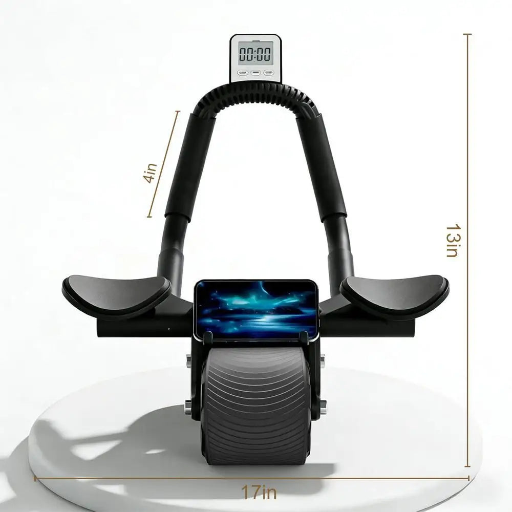 2-Wheel Dual Abdominal Roller with Soft Elbow Rests, Digital Counter, Phone Mount, Foldable Quiet Core Trainer, Portable Travel Fitness Equipment for New Gym Starters, Mini Strength Sports Supply