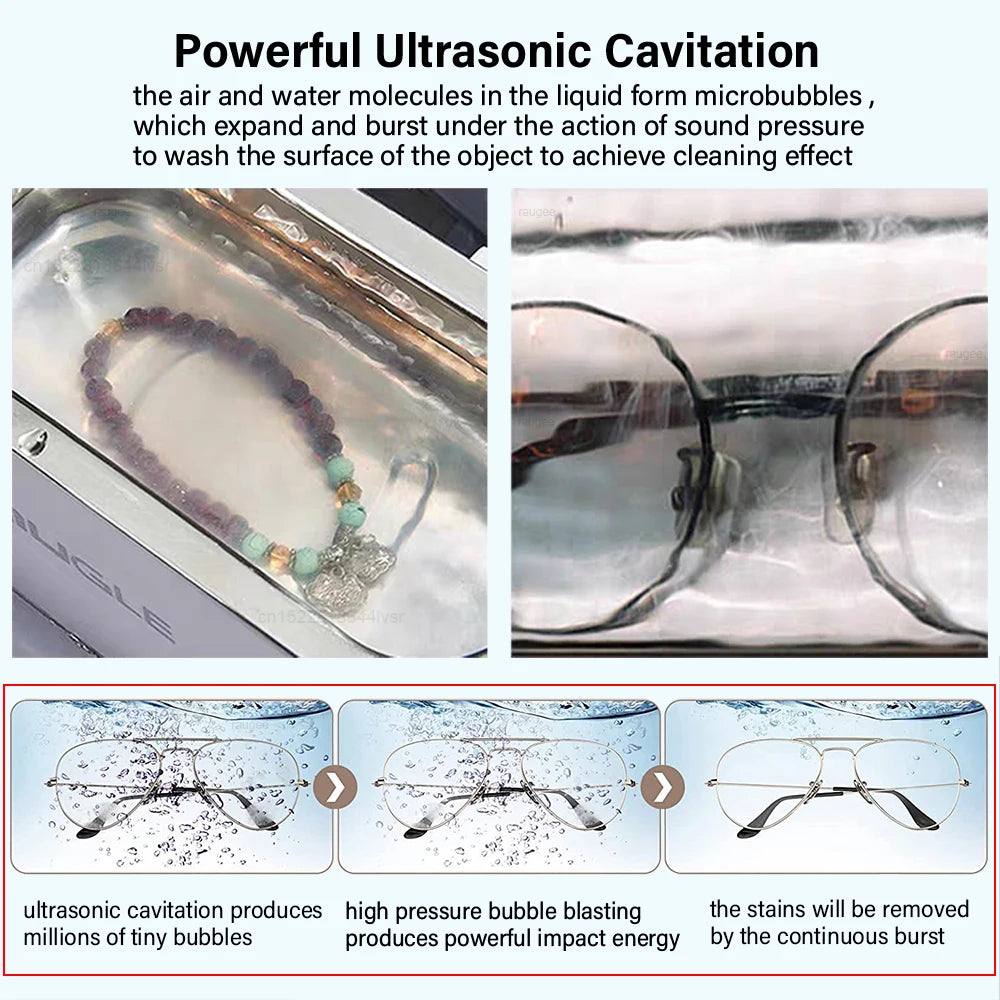 Ultrasonic Cleaner Ultrasonic Glasses Cleaner Ultrasound Washing Machine 46kHZ High Frequency Ultrasonic Jewelry Cleanser Bath