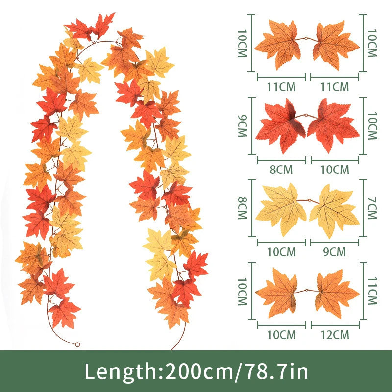 Artificial Maple Leaf Garland Rattan Fake Fallen Leaves Vine  Thanksgiving Halloween Wedding Festival Atmosphere Autumn Decor