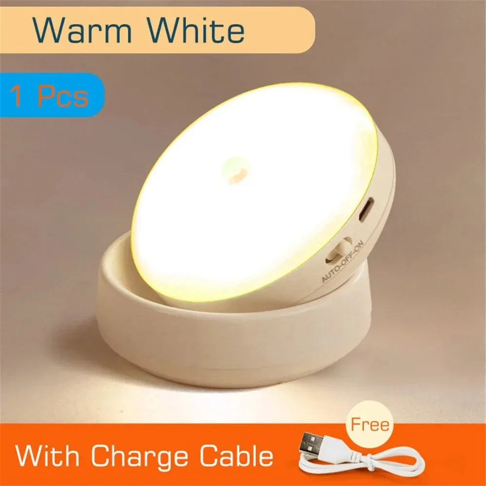 Night Light USB Motion Sensor Charging Round Energy-saving LED Lamp Bedroom Light Corridor Home Bathroom Wall Lights Night Light
