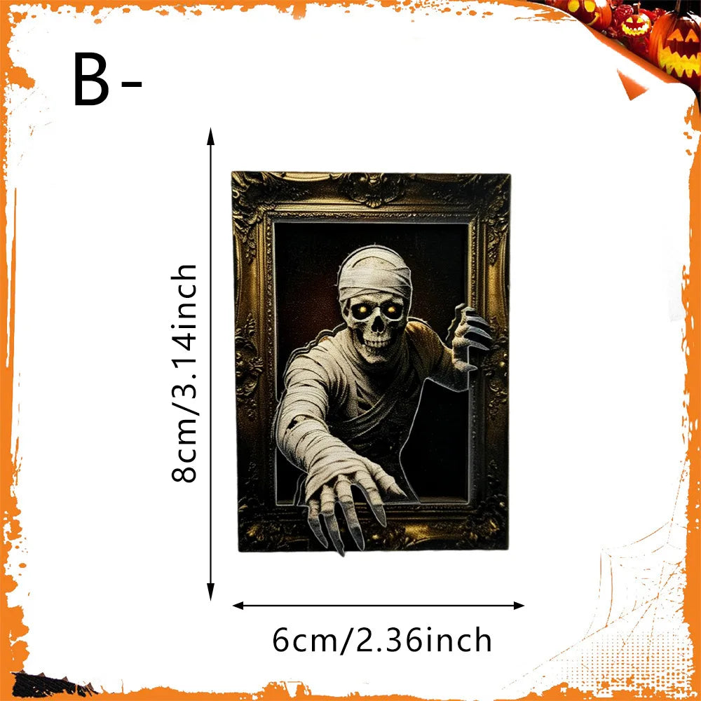 4/8PCS Halloween Wooden Refrigerator Magnet Spooky Art Fridge Magnet Frame Picture Stickers Halloween Party Gift Home Decor