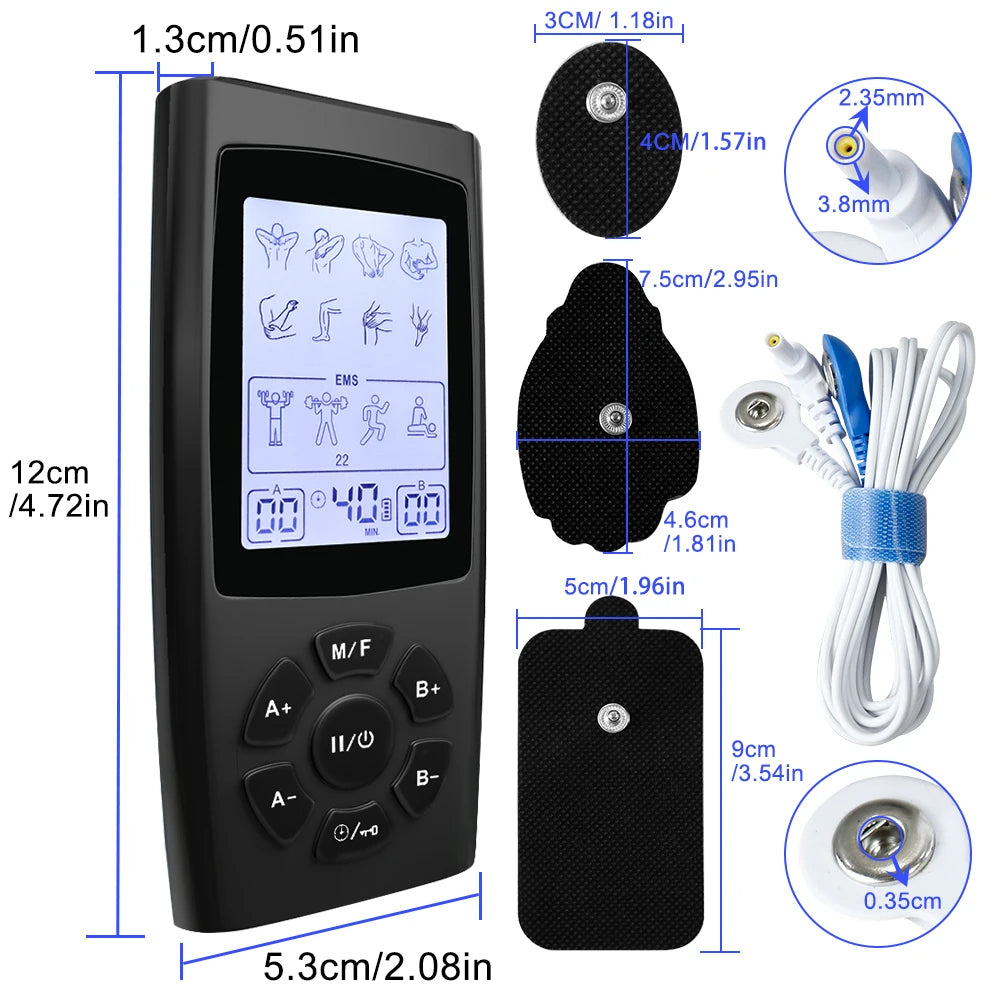 Tens Electroestimulador Pulse Acupuncture Massager 40 Levels EMS Muscle Stimulators Relaxation Medical Pain Relief with 10 Pads
