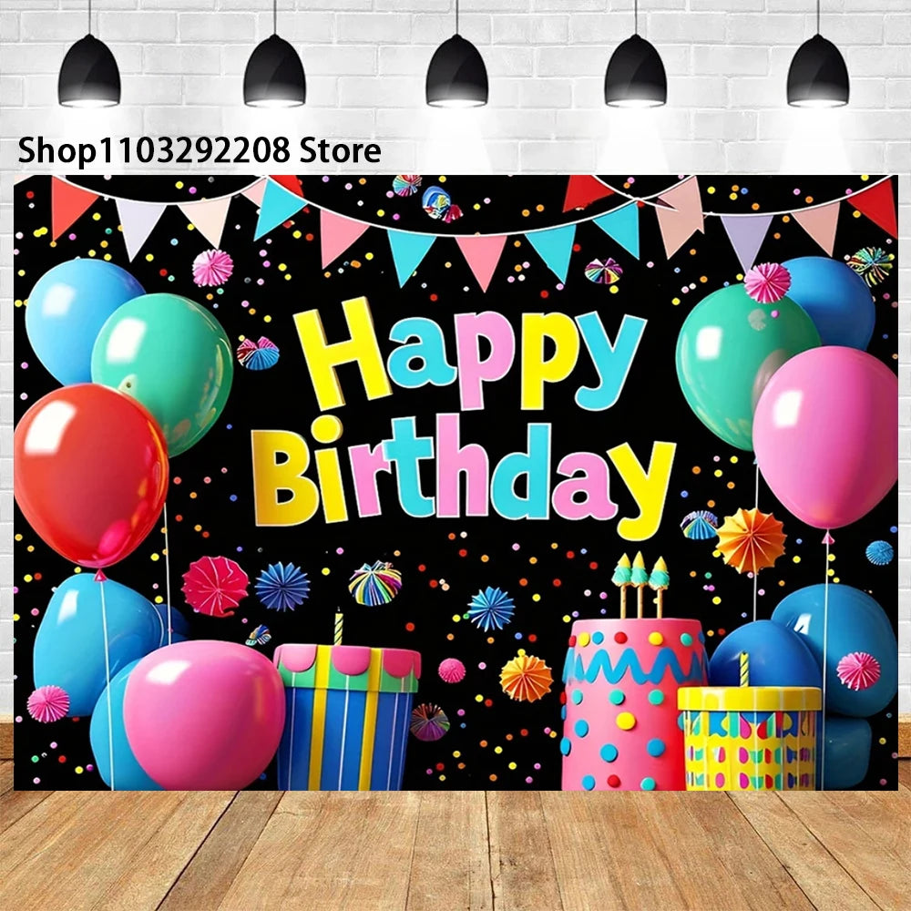 Neon Floral Pink Heart Theme Grass Happy Birthday Cake Neon Glow in The Dark Party Photography  Girl Background Wall Supplies