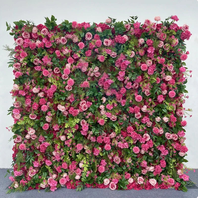 Luxur white Rose Roll Up Cloth 5D Flower Wall Arrangement Wedding Backdrop Decor Hanging Curtain Green Plants Wall Party Props