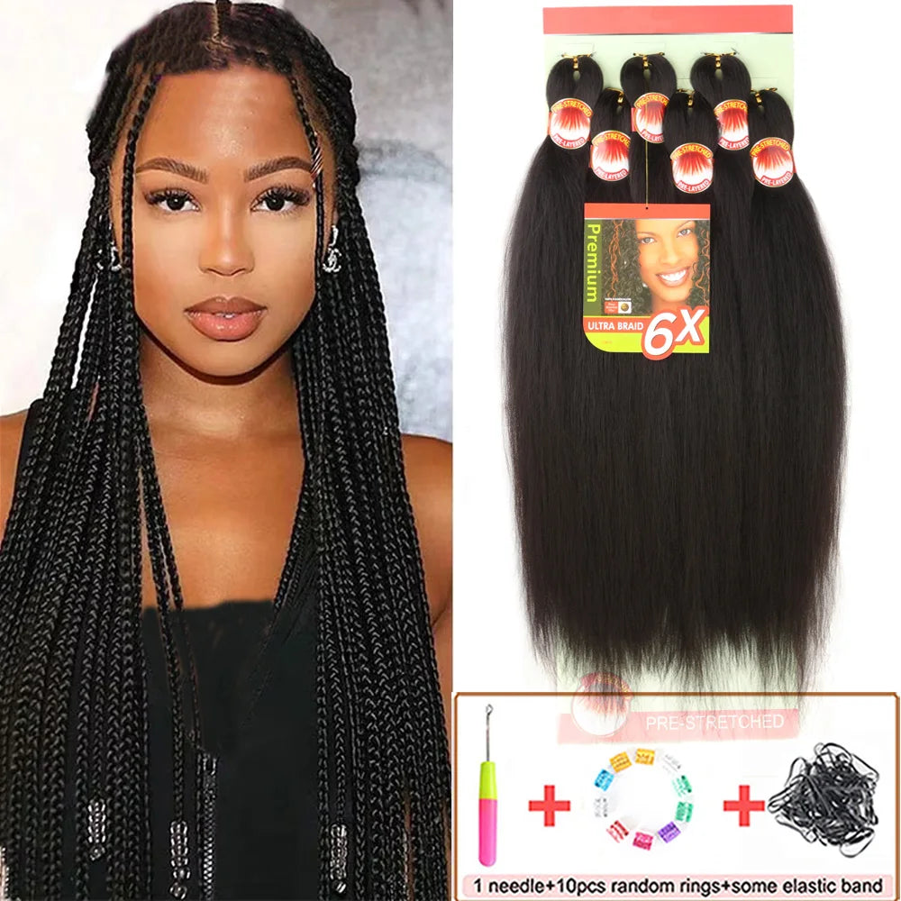 6X Braids 26 Inch Braiding Hair Pre Stretched Blonde Ombre Braiding Hair Synthetic Fake Hair Extensions for Braids Women