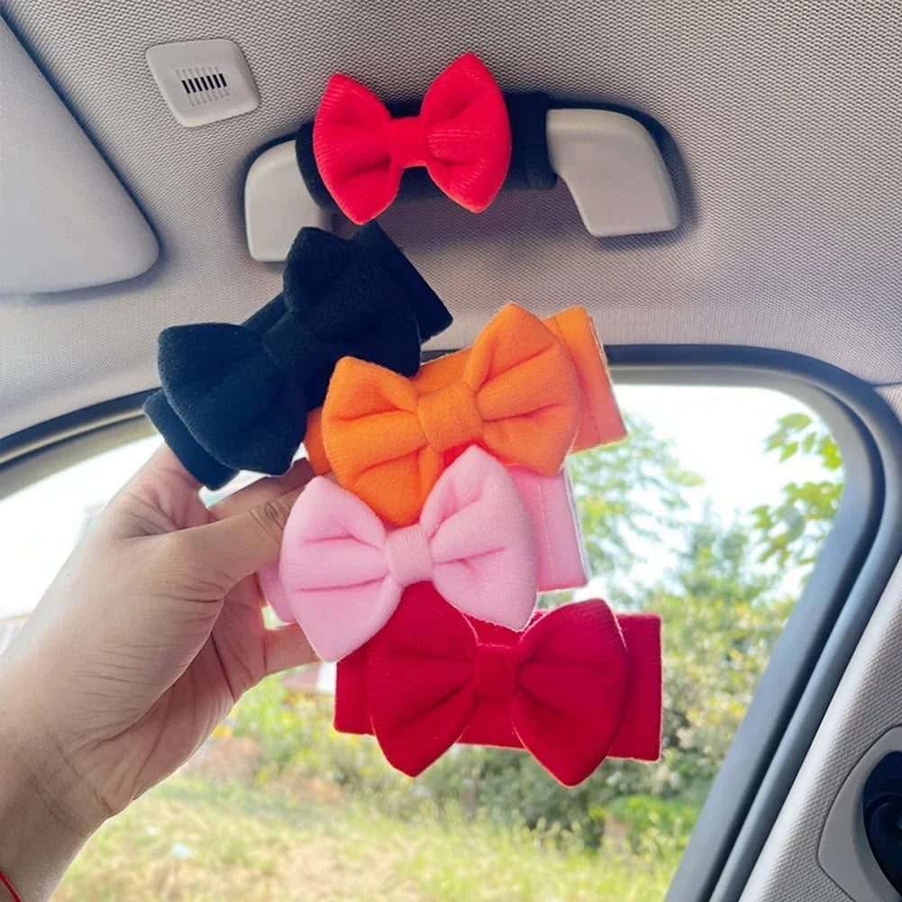 Car Styling Roof Armrest Covers Cute Bow Tie Soft Suede Protective Cover Car Roof Handle Cover Auto Interior Accessories