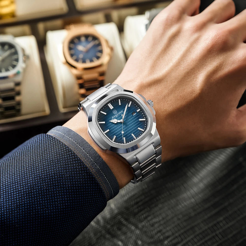 PAAZOMU Luxury Watch Business 50 ATM Waterproof Male Clock Luminous Date Stainless Steel Square Quartz Men Watches Reloj Hombre