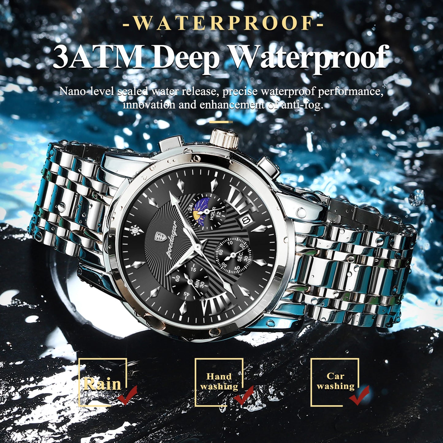 POEDAGAR Top Luxury Men Wristwatch Waterproof Luminous Date Chronograph Male Clock Stainless Steel Business Men's Quartz Watches