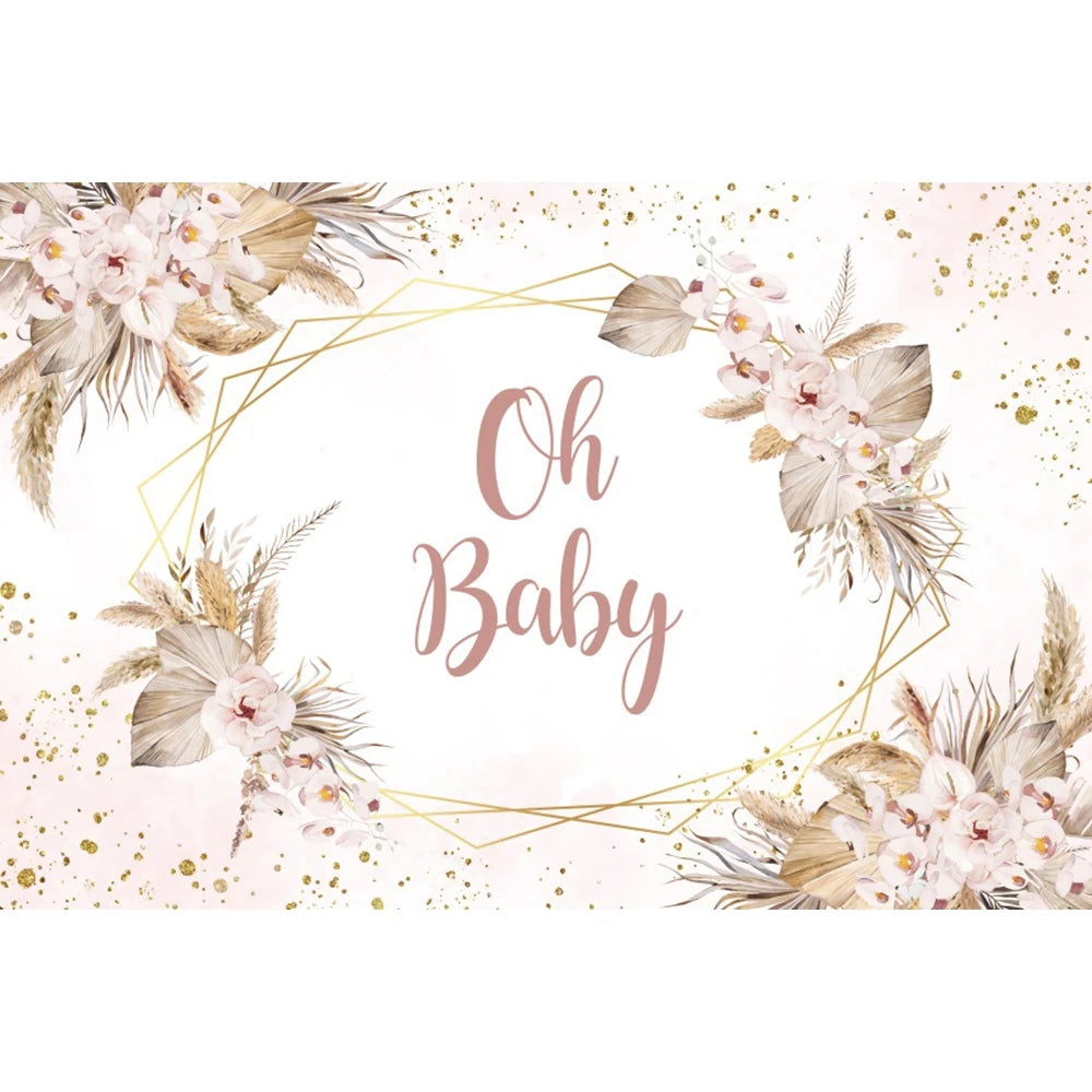 Happy Birthday Backdrop Gold Frame Frame Flower Butterfly Baby Shower Adult Anniversary Birthday Party Photography Background