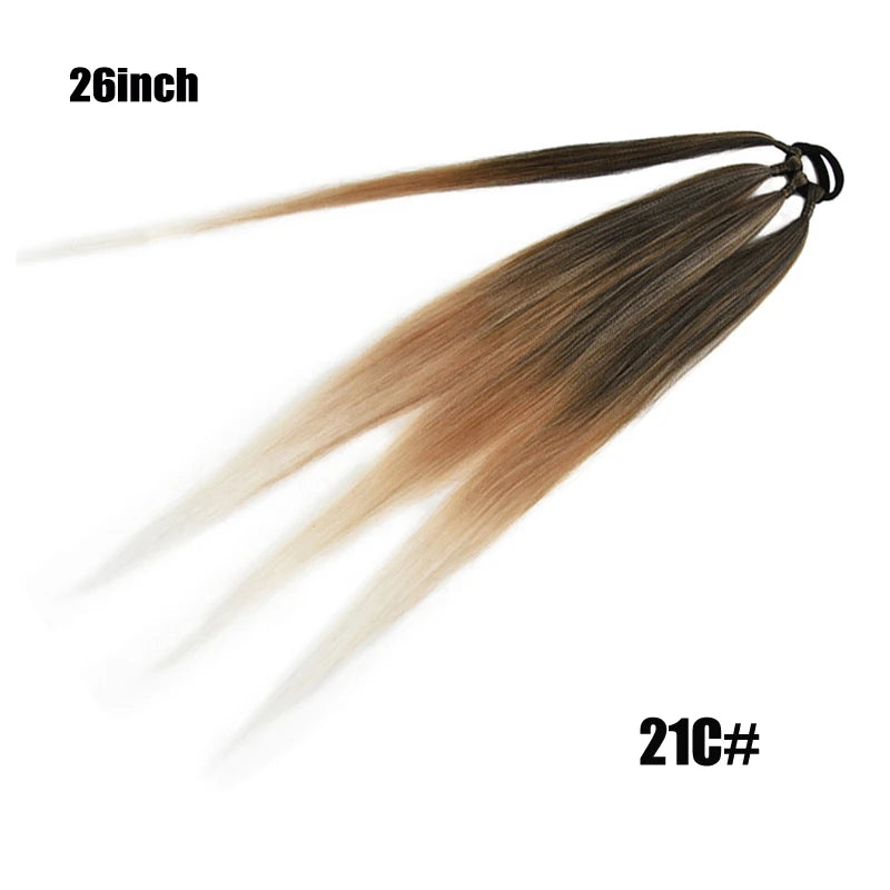 Ponytail Extensions Synthetic Boxing Braids Wrap Around Chignon Tail With Rubber Band Hair Ring 26 Inch Brown Ombre Braid DIY