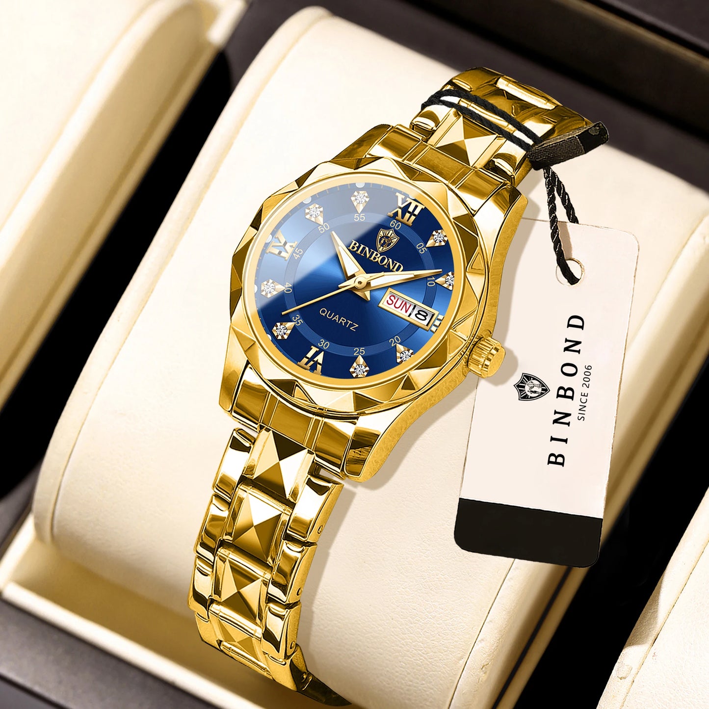 BINBOND Ladies Reloj Sturdy Quartz Watches For Women Luxury Luminous Waterproof Accurate Auto Date Week Display Women's Watch