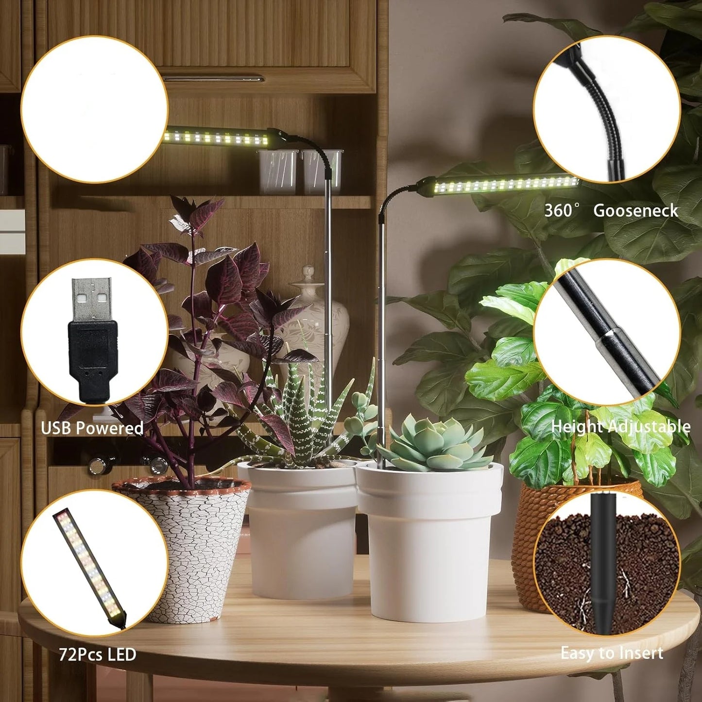 Ground Insertion Flat Tube White Light USB Grow Plant Lamp Full Spectrum Growth Light 5V Timed Dimming Fleshy Flower Lighting