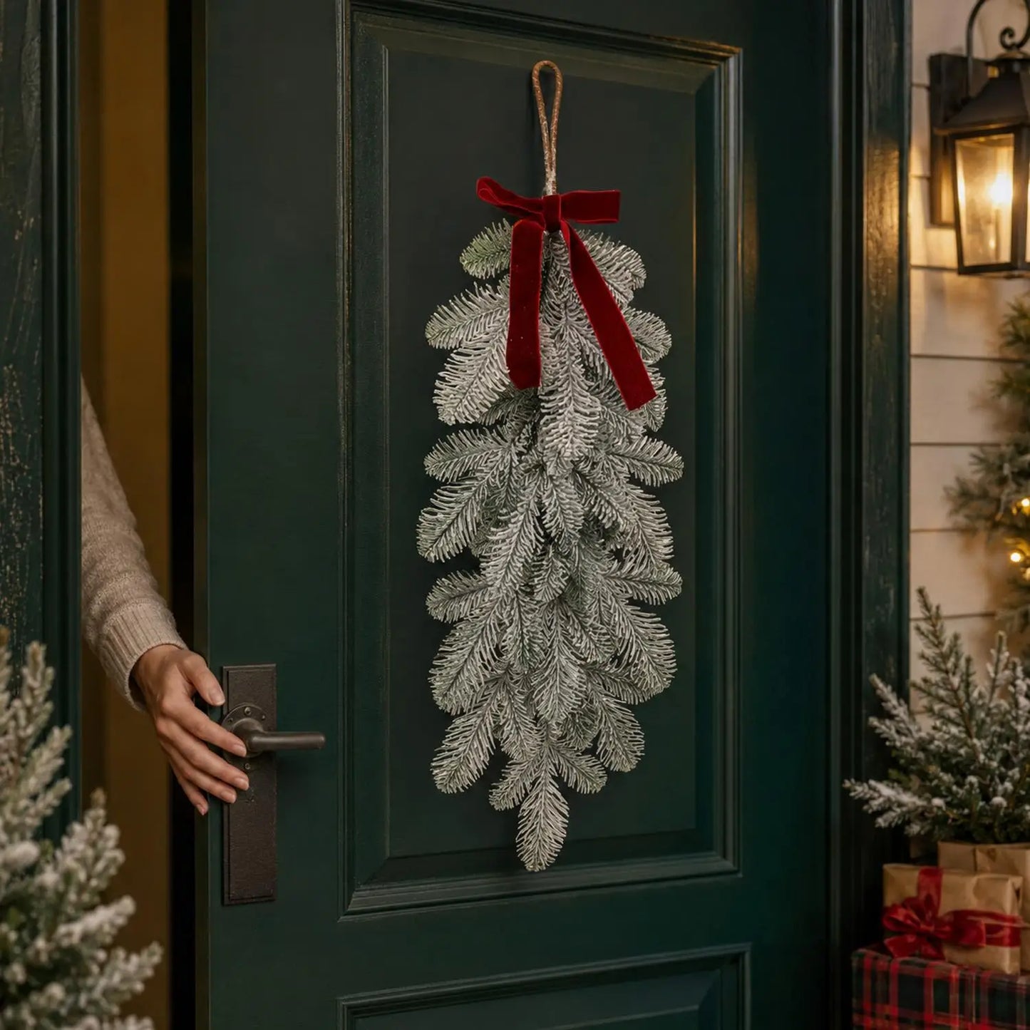 Frosted Pine Branches Pendant Wall Decor Artificial Cedar Frosted Pine DIY Garland Wreath Fake Snow Sprigs Christmas Decoration