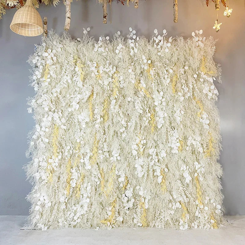 5D White Rose Cloth Flower Wall Artificail Fabric Roll Up Hydrangea Floral Wall Wedding Backdrop Decor Hang Curtain Photo Props
