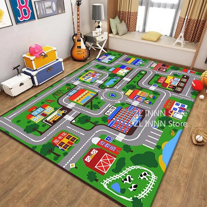 Thickened Flannel Carpet Living Room Children's Bedroom Decoration Floor Rug Cartoon Road Play Mat Soft Tatami Carpets Non-slip