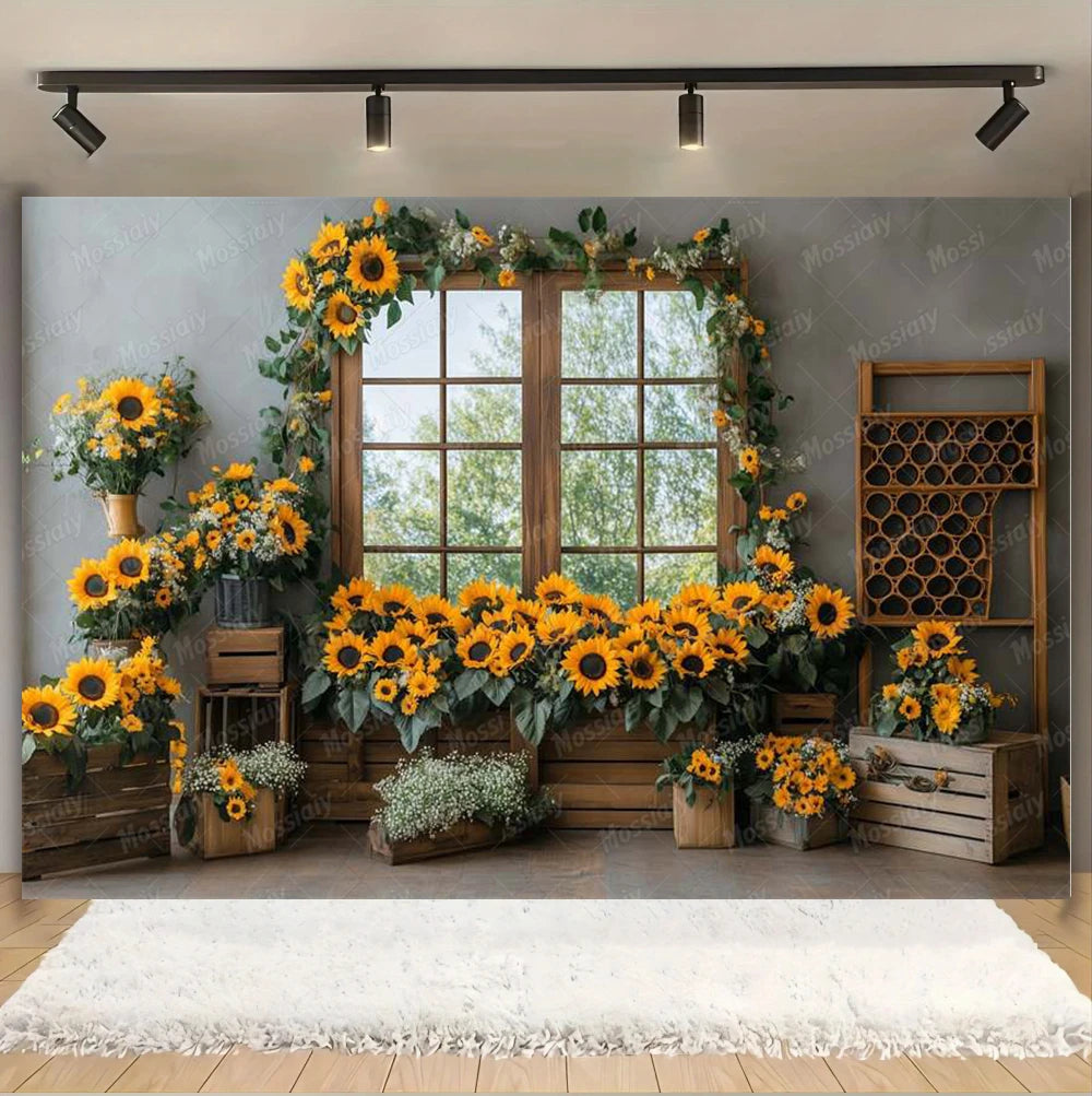 Sunflower Backdrop Photography Yellow Flower Wall Bee Garden Autumn Baby Shower Portrait Wedding Birthday Background Photo Props