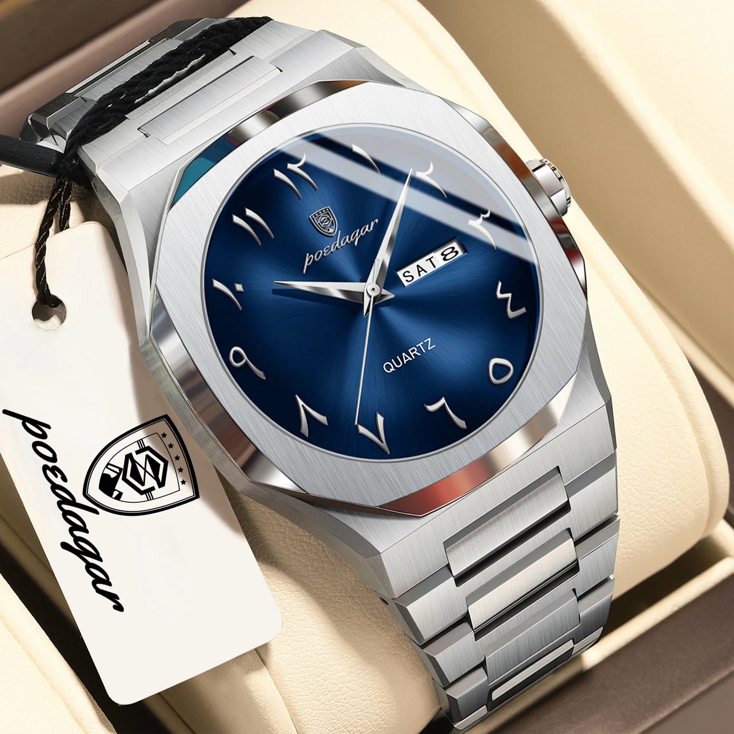 POEDAGAR Fashion Luxury Men's Quartz Watch Waterproof Stainless Steel Male Watch Week Date Business Watches For Men Reloj Hombre