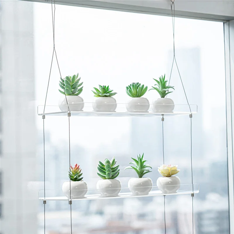 ABKY-3-Tier Window Plant Shelves 16 Inch, Acrylic Adjustable Hanging Floating Shelf, Window Sill Extender For Indoor Plants